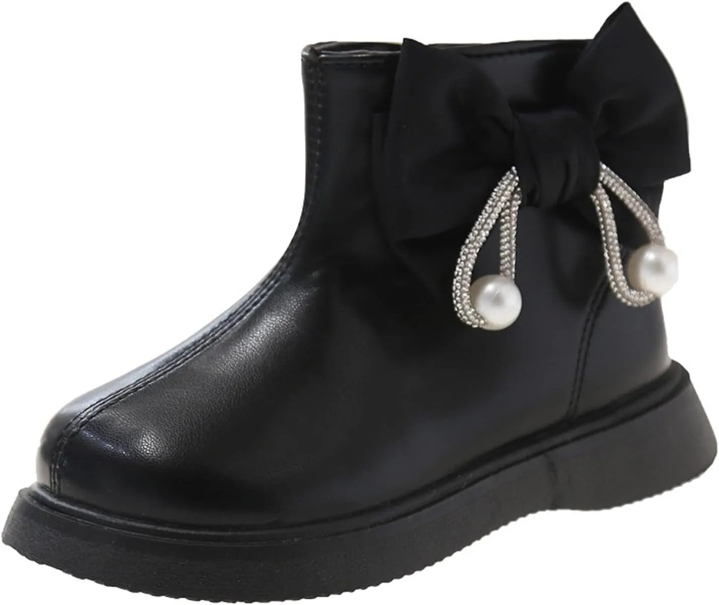 Toddler/Little Girls Sweet Short Ankle Boots Kids Cute Bowknot Water-Proof Side Zipper Low Heel Dress Booties