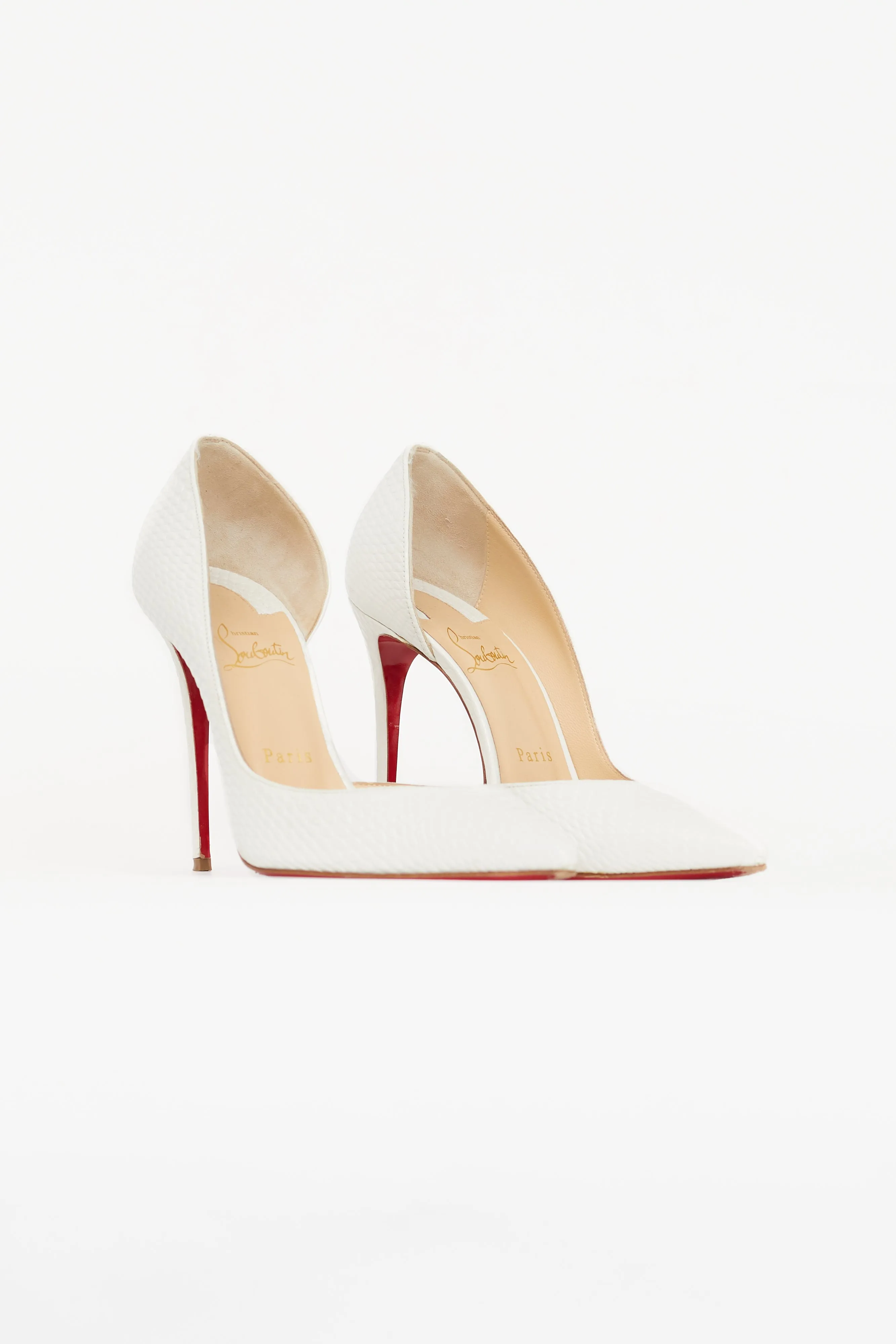 White Embossed Leather Iriza 100 D'Orsay Pump