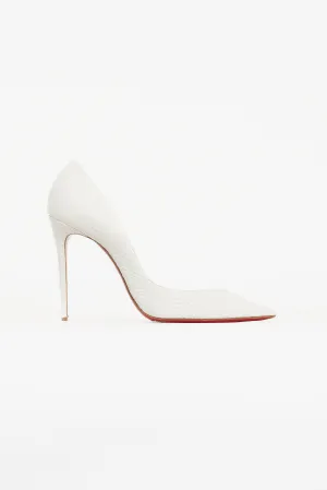 White Embossed Leather Iriza 100 D'Orsay Pump