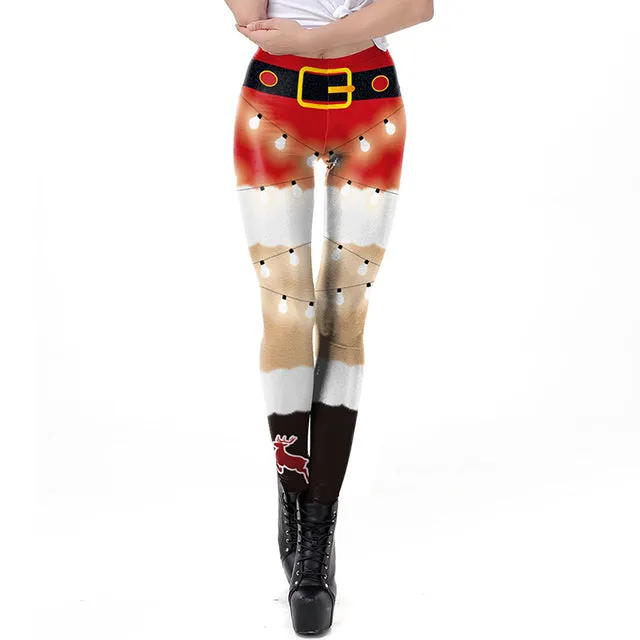Wjczt Women Leggings Fashion 3D Digital Printing Christmas Leggings Funny Sexy Printed Elastic Christmas Skinny Leggings Gothic