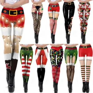 Wjczt Women Leggings Fashion 3D Digital Printing Christmas Leggings Funny Sexy Printed Elastic Christmas Skinny Leggings Gothic