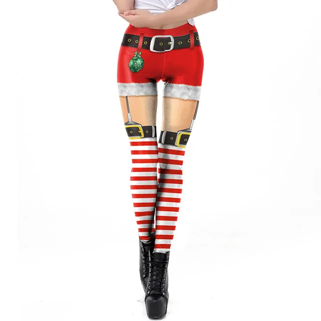 Wjczt Women Leggings Fashion 3D Digital Printing Christmas Leggings Funny Sexy Printed Elastic Christmas Skinny Leggings Gothic