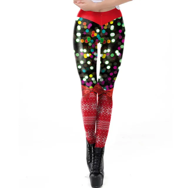Wjczt Women Leggings Fashion 3D Digital Printing Christmas Leggings Funny Sexy Printed Elastic Christmas Skinny Leggings Gothic
