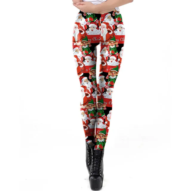 Wjczt Women Leggings Fashion 3D Digital Printing Christmas Leggings Funny Sexy Printed Elastic Christmas Skinny Leggings Gothic