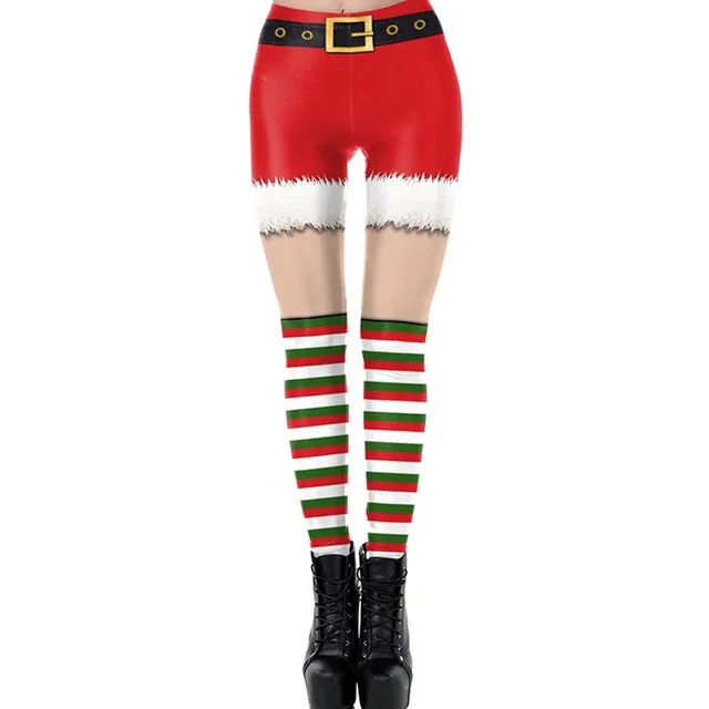 Wjczt Women Leggings Fashion 3D Digital Printing Christmas Leggings Funny Sexy Printed Elastic Christmas Skinny Leggings Gothic