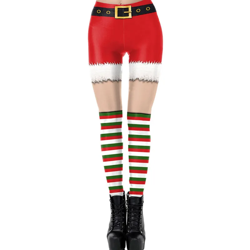 Wjczt Women Leggings Fashion 3D Digital Printing Christmas Leggings Funny Sexy Printed Elastic Christmas Skinny Leggings Gothic