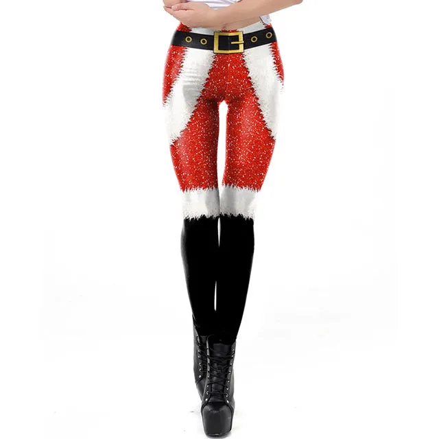 Wjczt Women Leggings Fashion 3D Digital Printing Christmas Leggings Funny Sexy Printed Elastic Christmas Skinny Leggings Gothic