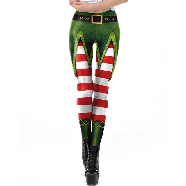 Wjczt Women Leggings Fashion 3D Digital Printing Christmas Leggings Funny Sexy Printed Elastic Christmas Skinny Leggings Gothic
