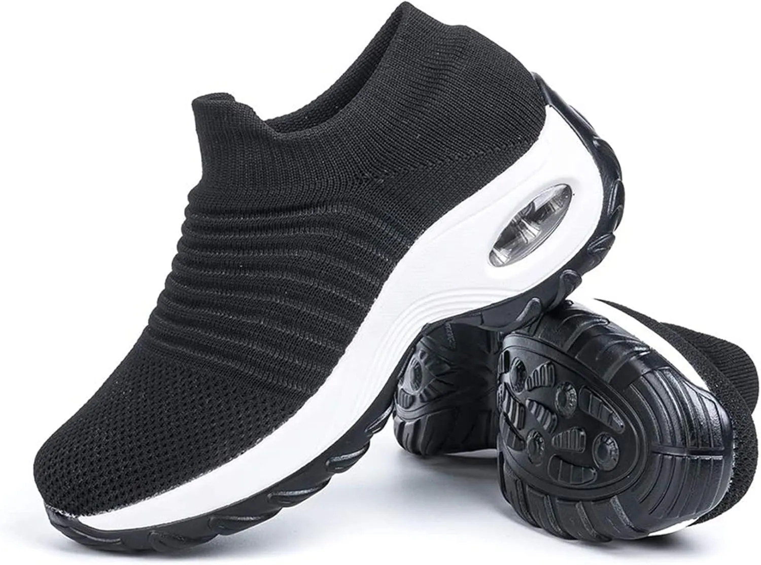 Womens Trainers with Memory Foam Comfortable Slip on Work Walking Shoes Air Cushion Breathable Tennis Shoes Athletic Road Running Trainers Sports Shoes (Black a 41EU)