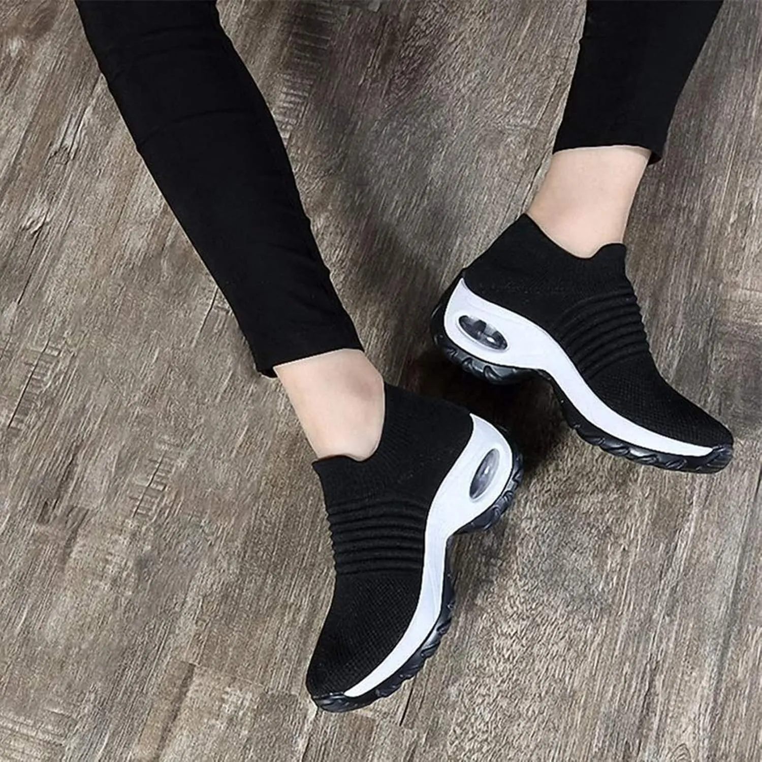 Womens Trainers with Memory Foam Comfortable Slip on Work Walking Shoes Air Cushion Breathable Tennis Shoes Athletic Road Running Trainers Sports Shoes (Black a 41EU)